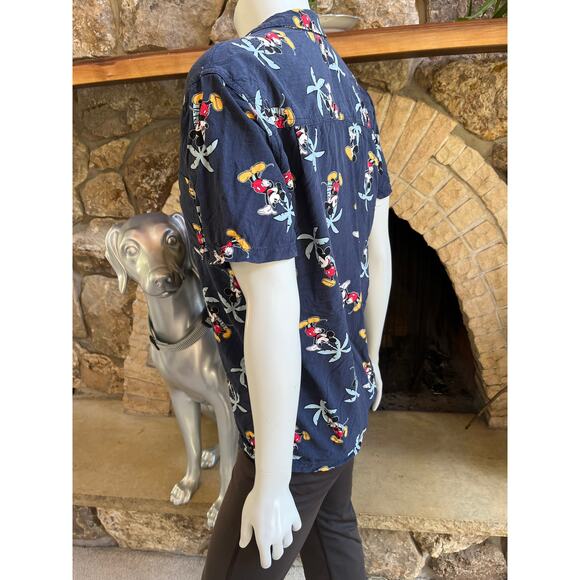 Disney Mickey Mouse Button Down Short Sleeve Rayon Palm Tree Shirt Women's S - Picture 3 of 7